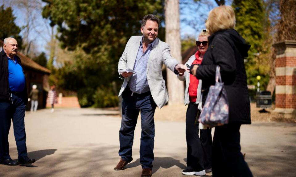 Ralph Ward-Jackson handing out flyers in the park named after his ancestor