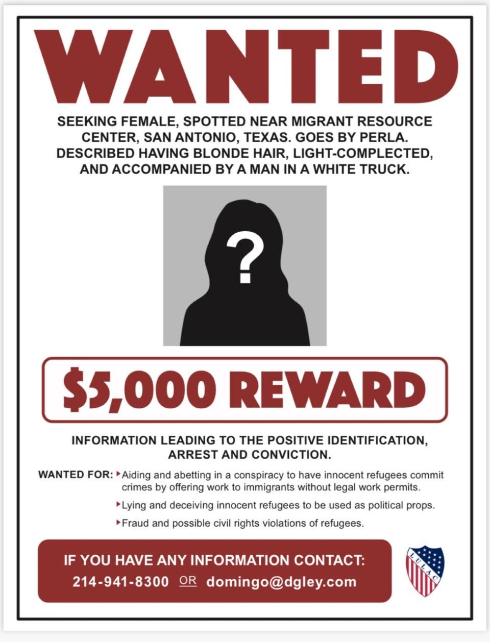 The League of United Latin American Citizens has issued a 'wanted' poster, and a reward, for information leading to the identification and arrest of a woman who migrants brought to Martha's Vineyard said lured them there with false promises.