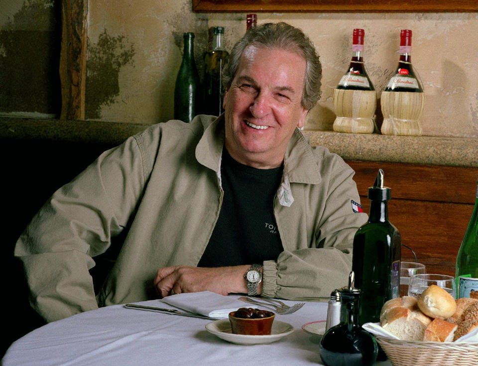 Danny Aiello poses for a photo at a restaurant in New York on July 28, 2001. The blue-collar character actor whose long career playing tough guys included roles in “Fort Apache, the Bronx,” "Moonstruck" and his Oscar-nominated performance as a pizza man in Spike Lee’s “Do the Right Thing,” died Dec. 12 at age 86. (AP Photo/Jim Cooper)