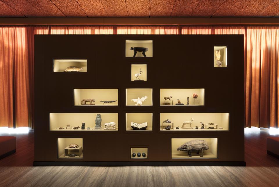 Exhibition view of “The Spitzmaus Mummy and Other Treasures,” a project by Wes Anderson and Juman Malouf.   in the exhibition Fondazione Prada, Milan | September 20, 2010 — January 13, 2020