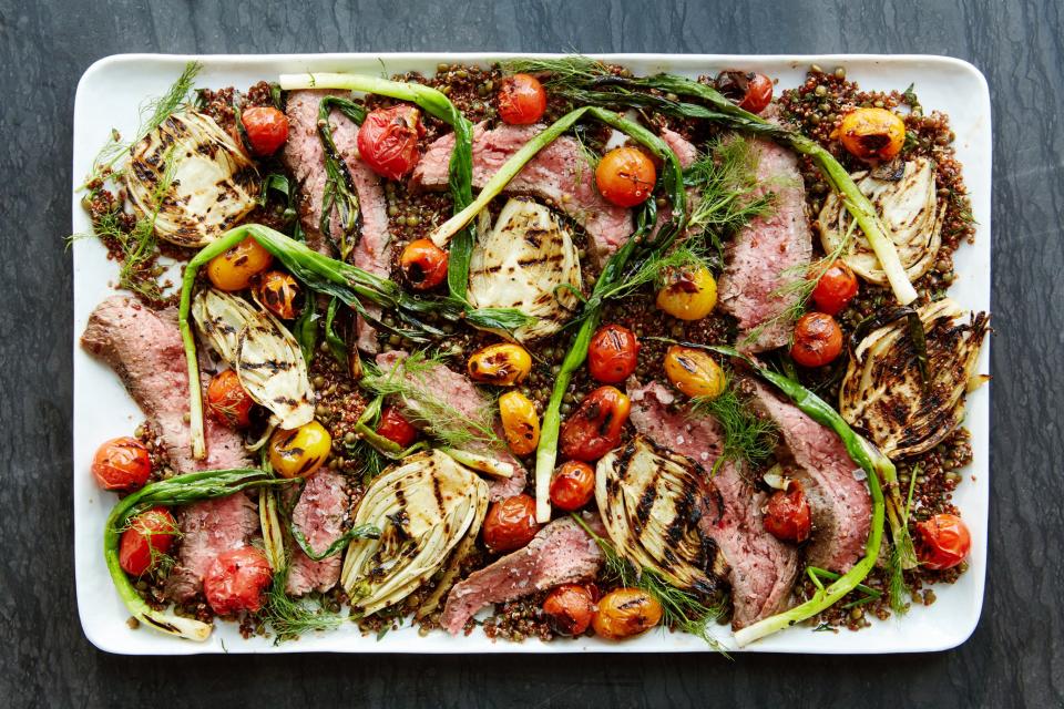 Grilled Steak, Vegetable, and Quinoa Salad with Yogurt-Tahini Dressing