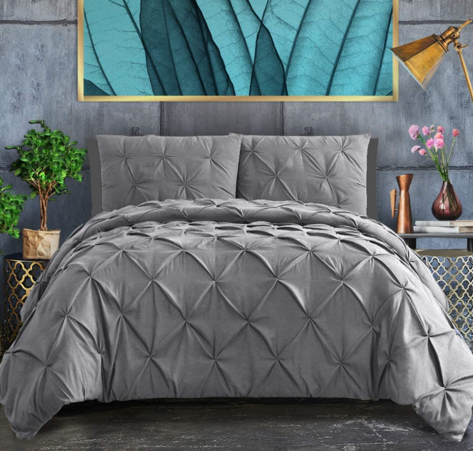 Ashley River Pinch Pleated Duvet Cover in Grey (Photo via Amazon)