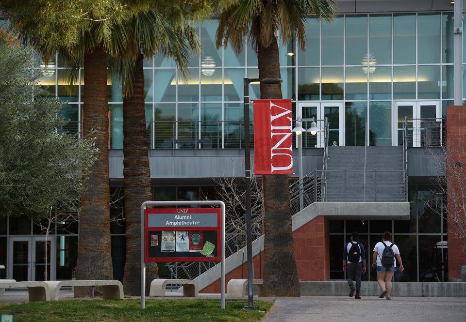 Students walk around the University of Nevada Las Vegas campus.