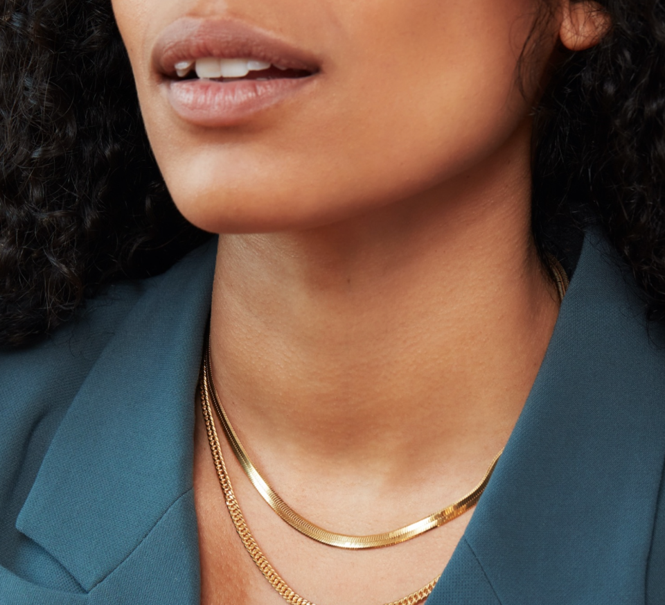 Bold Herringbone Chain Necklace in Gold Vermeil (Photo via Mejuri)