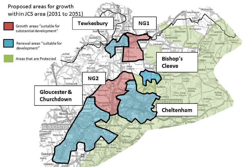 A new garden town at Boddington would require the removal of the existing green belt and as a result it will facilitate the merging of Cheltenham and Gloucester