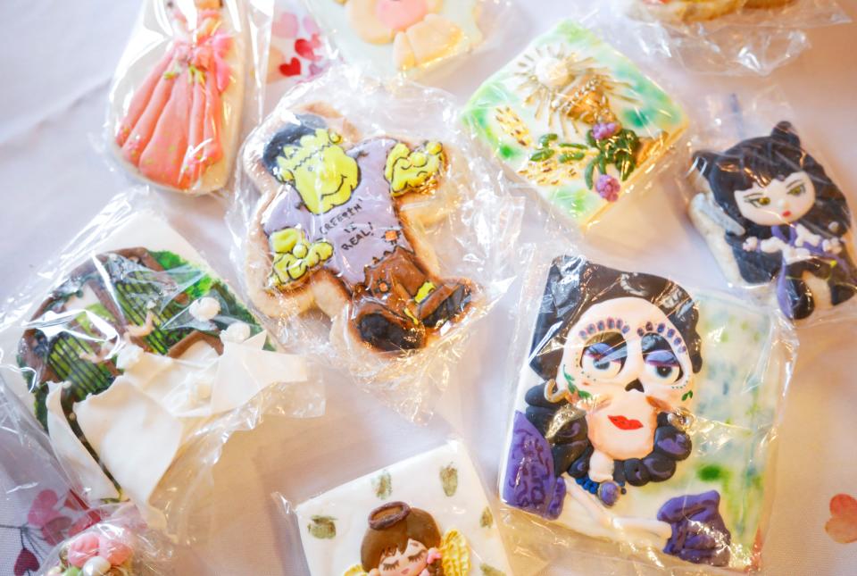 Samples of some of the cookie designs Lupita Hernandez, owner of Sweet Pieces bakery, has made.