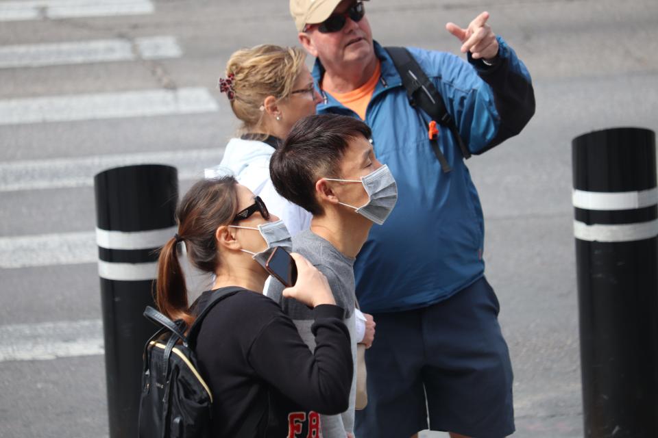 There were very fews masks on the Las Vegas Strip on Friday, March 13, 2020.