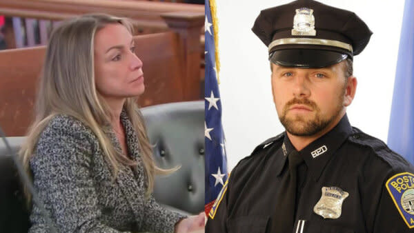 This combination photo shows Karen Read, left, and Boston police officer John O'Keefe.