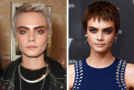 <p><strong>When:</strong> October 4<br>Cara swapped her platinum blonde pixie cut for a chocolate brown do with a choppy fringe. <br><i>[Photo: Getty/Shutterstock]</i> </p>