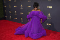 Nicole Byer arrives at the 73rd Primetime Emmy Awards on Sunday, Sept. 19, 2021, at L.A. Live in Los Angeles. (AP Photo/Chris Pizzello)