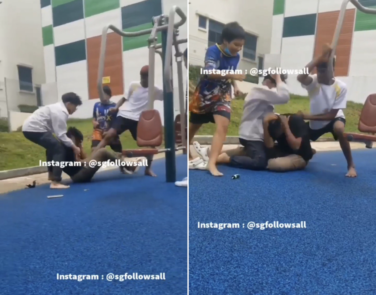 Three boys beating up a 15-year old boy at a fitness corner in Serangoon