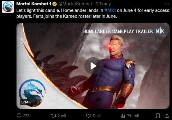 Homelander de The Boys ya llegó a Mortal Kombat 1