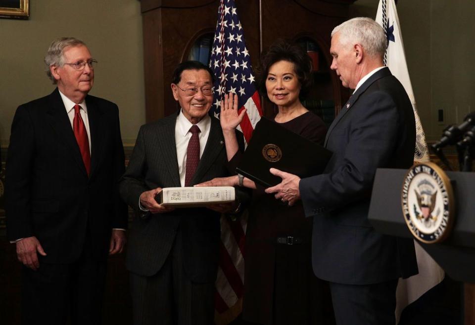 7) Chao was sworn in as the Trump administration's transportation secretary on January 31, 2017.