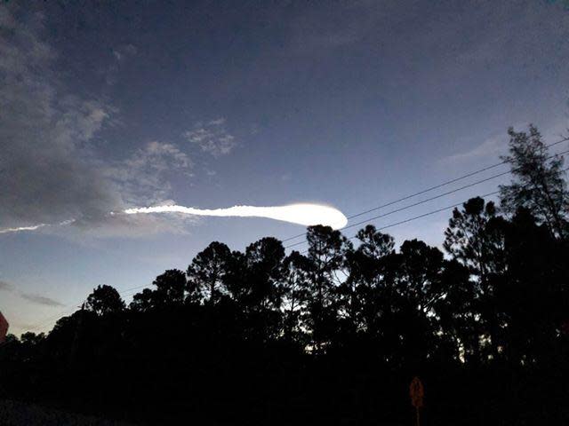 A reader captured this photo of a rocket launch from Cape Canaveral streaking through the sky on a morning drive between Northlake and Okeechobee Boulevard in West Palm Beach, Florida, on August 8, 2019.