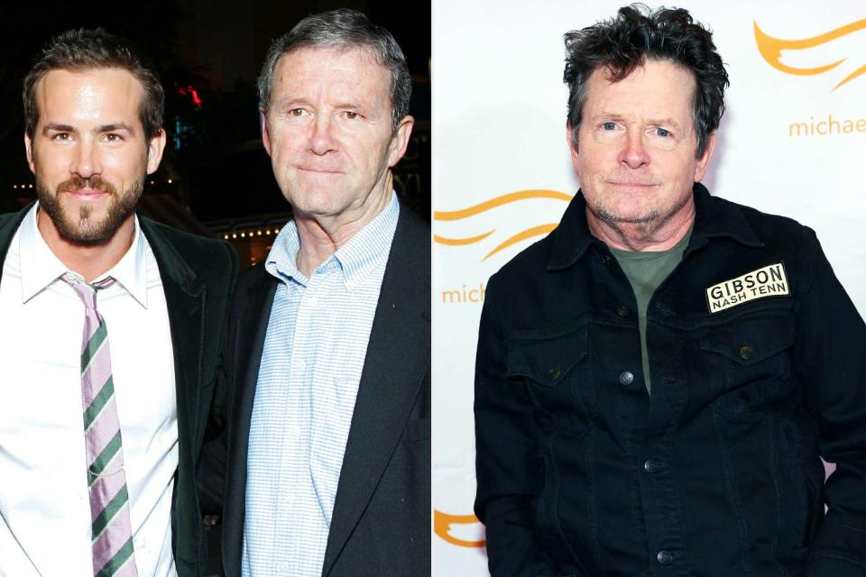 <p>Alberto Rodriguez/Berliner Studios/BEI/Shutterstock; Terry Wyatt/Getty Images for The Michael J. Fox Foundation</p> Ryan Reynolds and his father James; Michael J. Fox