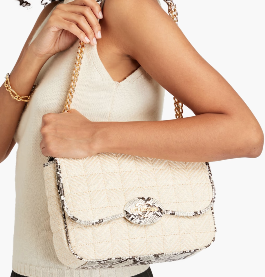 Love Moschino Quilted faux raffia shoulder bag. (PHOTO: The Outnet)