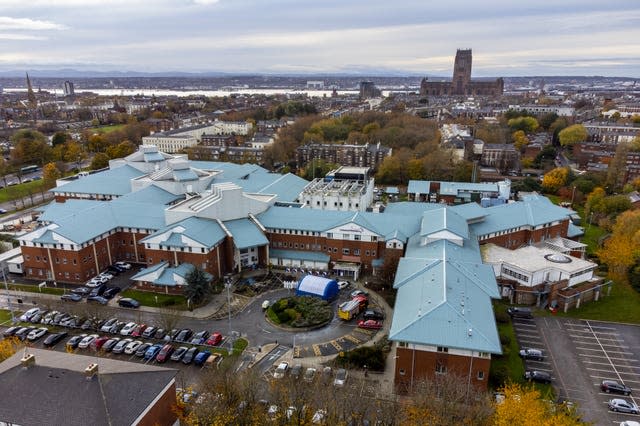 Aerial view of police activity after an explosion at the Liverpool Women’s Hospital (Peter Byrne/PA)