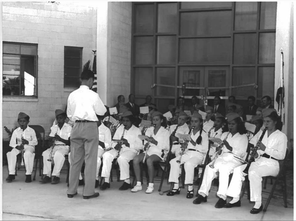 A student band from Palm View Elementary plays at the opening of Coachella City Hall in 1949.