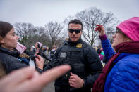 <p>Near the White House, US Secret Service officers worked to move demonstrators out of the area. Thousands of demonstrators gather in the Nation’s Capital for the Women’s March on Washington to protest the policies of President Donald Trump. January 21, 2017. (Photo: Mary F. Calvert for Yahoo News) </p>
