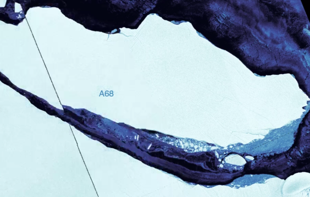 A composite image of the A68 iceberg on 13 and 16 September showing it is heading out to sea: European Space Agency