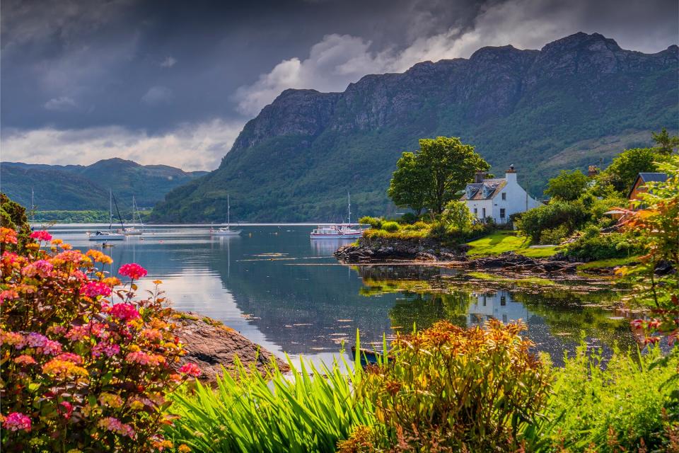 A view in the beautiful village of Plockton on the shores of Loch Carron, Western highlands, Scotland, United Kingdom