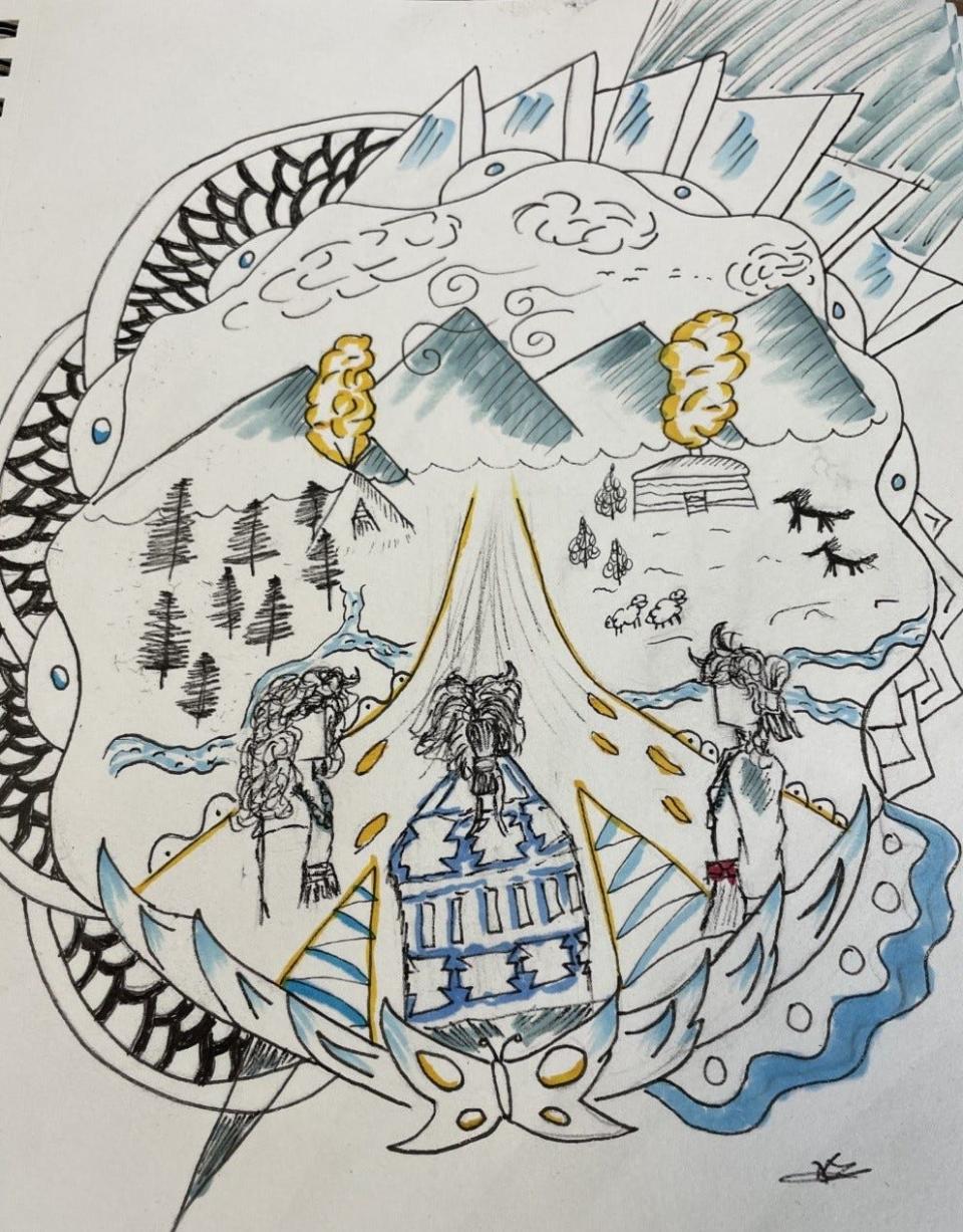 This artwork by Navajo Prep junior Makayla Yazzie accompanies her poem in the magazine Ba' Hane'.