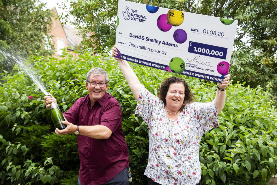 David and Shelley Adams celebrate their £1million win after a year of setbacks (SWNS)