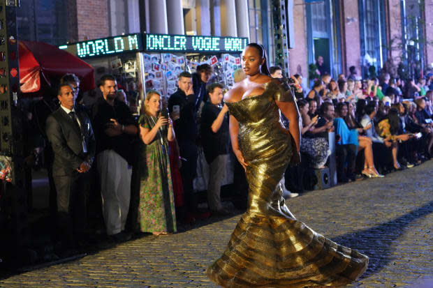 Precious Lee walks the runway in Zac Posen.<p>Photo: Getty Images for Vogue/Courtesy of Vogue</p>