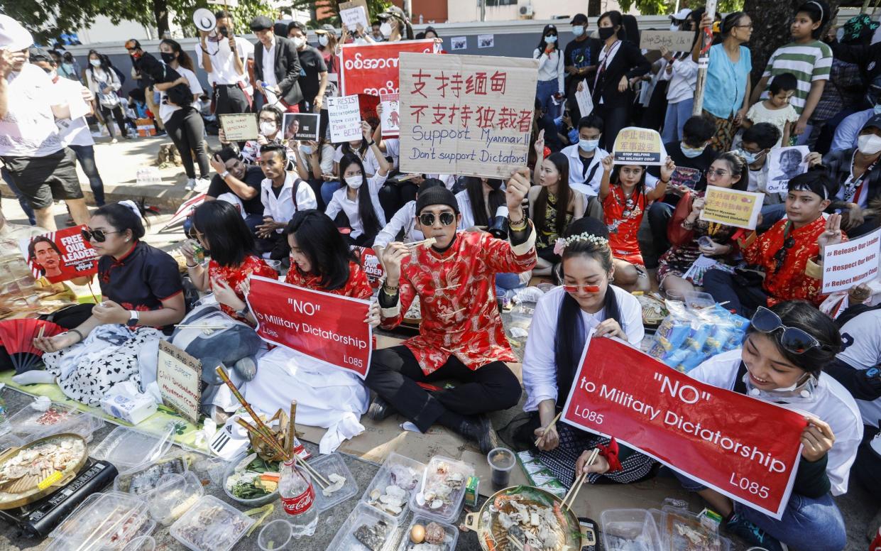 Protesters gather outside the Chinese embassy in Myanmar - Nyein Chan Naing/EPA-EFE/Shutterstock