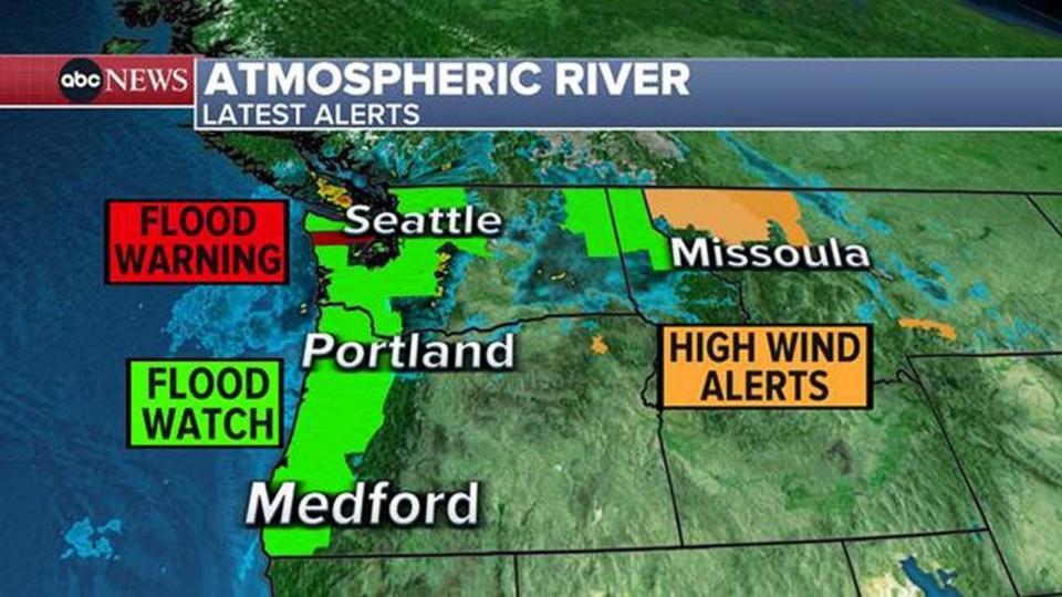 PHOTO: Atmospheric River latest alerts. (ABC News)