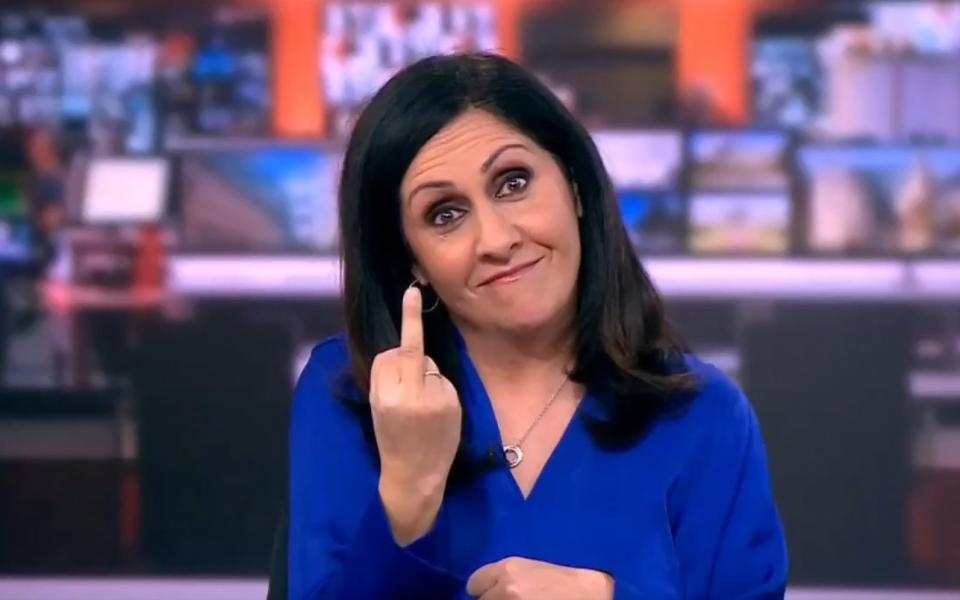 BBC news anchor Maryam Moshiri was caught giving the middle finger to the camera live on air