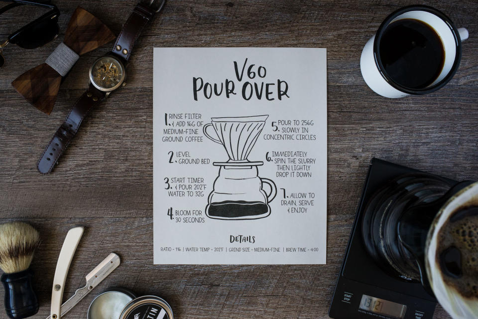 A gift that&rsquo;s useful and a work of art? It exists, in the form of <strong><a href="https://www.handsomewade.com/coffee-products/v60-brew-method-8x10-poster-rountree" target="_blank" rel="noopener noreferrer">this coffee brewing poster</a></strong>. Pin it up in the kitchen where it&rsquo;ll go to use as a how-to guide <i>and</i> a tasteful piece of art. Pun intended.