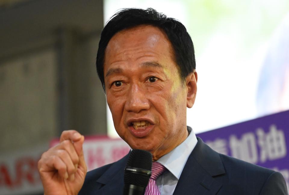 Foxconn founder Terry Gou speaks during a press conference after an investors conference in Tucheng district, New Taipei City on June 21, 2019. - Taiwan's richest man Terry Gou said on June 21 he would cede control of tech giant Foxconn to a committee, leaving the Apple-supplier in uncharted waters while he runs for president. (Photo by Sam YEH / AFP)        (Photo credit should read SAM YEH/AFP/Getty Images)