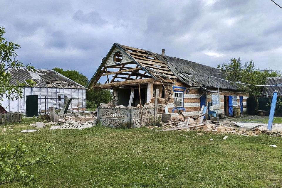 This handout photo released by the Belgorod governor’s Telegram channel shows damaged houses in Russia’s western Belgorod region in May 2023. (Belgorod governor Telegram channel via AP)