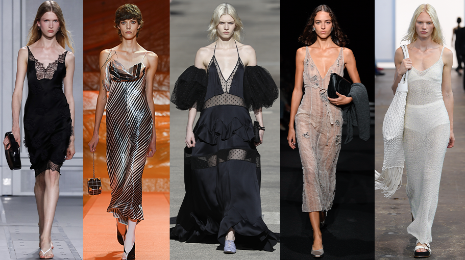 models on spring 2024 runways wear different variations on the best slip dresses 