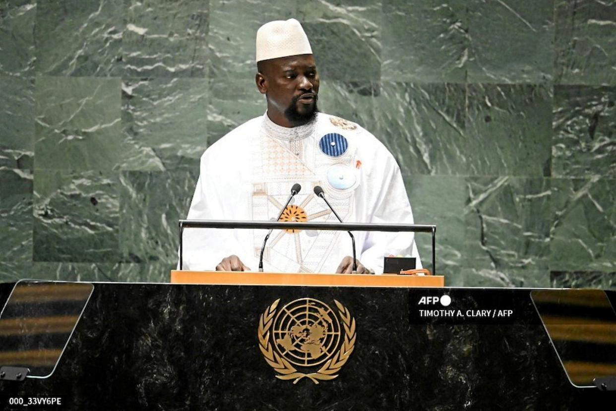 Le 21 septembre 2023, à la tribune des Nations unies, le chef de la Transition guinéenne a fustigé la démocratie comme un processus imposé à l'Afrique et dont l'échec se justifie par son inadaptation aux réalités du continent.    - Credit:TIMOTHY A. CLARY / AFP