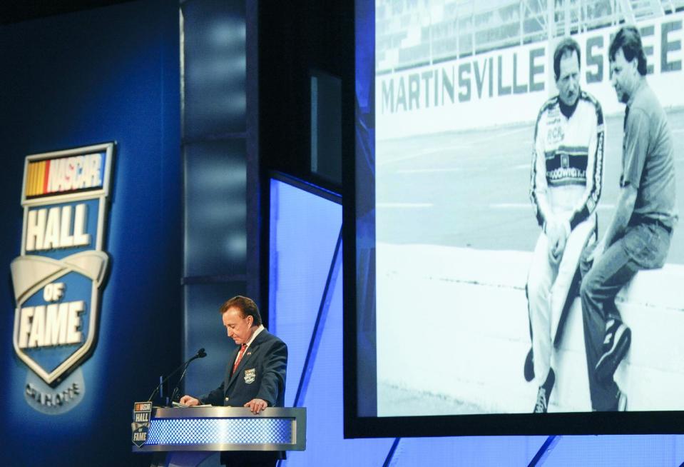 NASCAR Hall of Fame inductee Richard Childress talks about his career as a driver and team owner, during the NASCAR Hall of Fame induction ceremony in Charlotte, N.C., Friday, Jan. 20, 2017. (AP Photo/Mike McCarn)