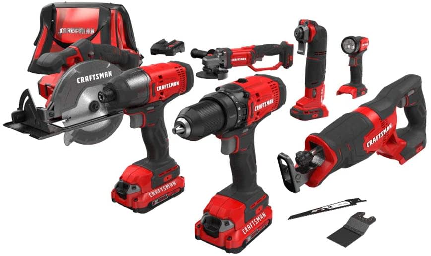 CRAFTSMAN-V20-Cordless-Drill-Combo-Kit-7-Tool-