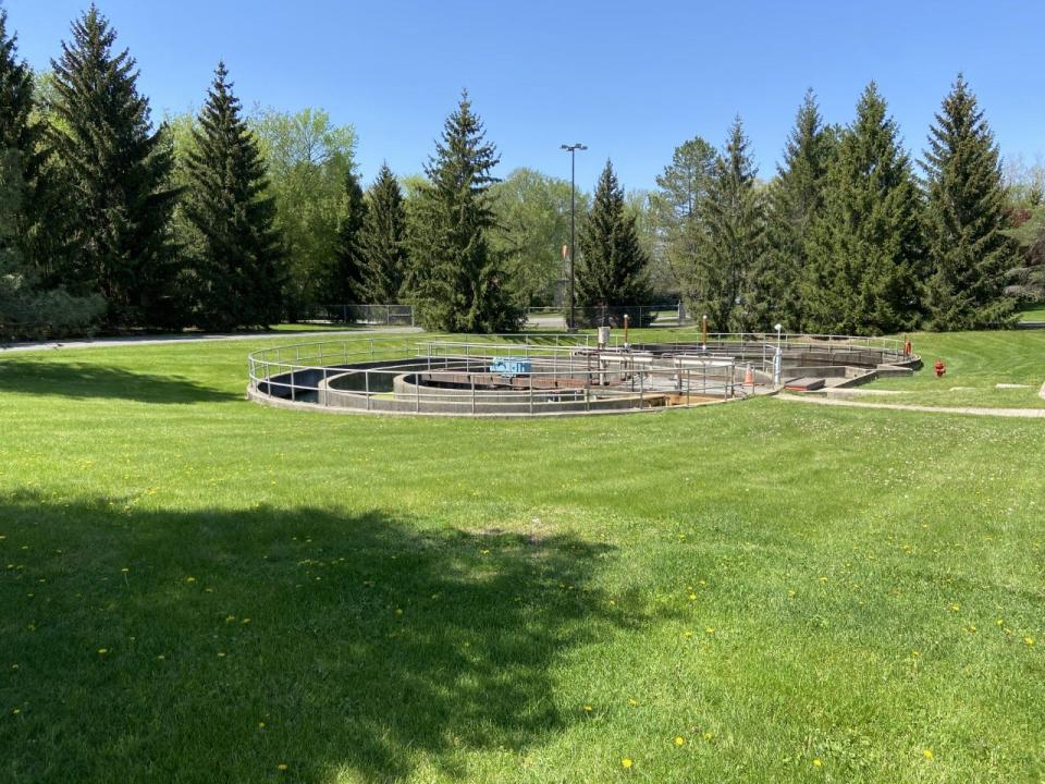 A new ultraviolet light building, about 20 foot by 30 foot, will be installed next to these concrete retaining ponds at the Southern Clinton County Municipal Utility plant as part of a $23 million upgrade.