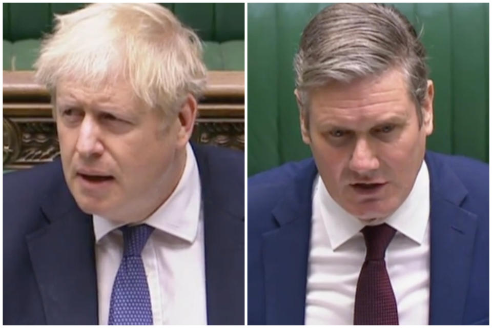 Boris Johnson reacts after Sir Keir Starmer accuses him of 'bargaining with people's lives' over the Tier 3 lockdown in Greater Manchester. (Parliamentlive.tv)