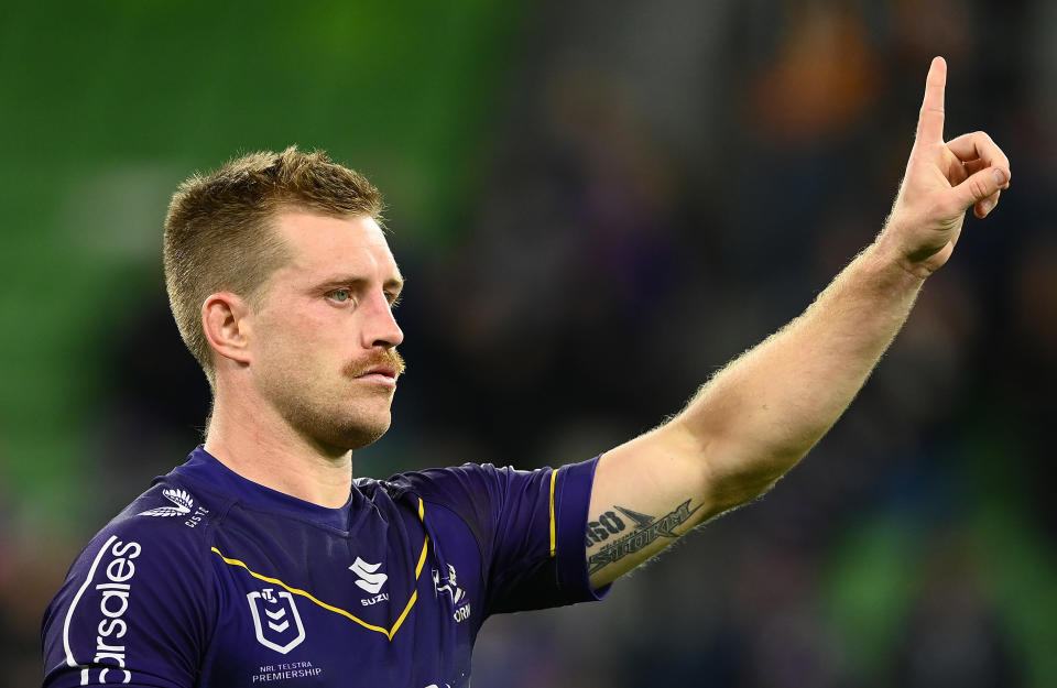 Cameron Munster reacts during an NRL game.