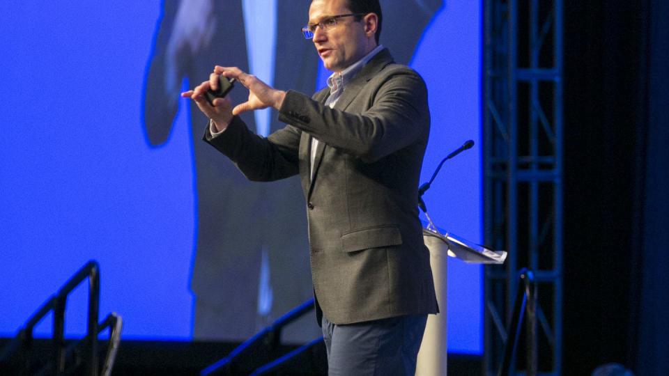 Will Roper, then assistant secretary of the Air Force for acquisition, technology and logistics, speaks during a 2019 conference at National Harbor, Md. (Staff)