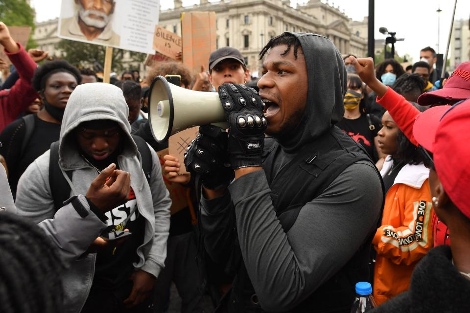 Actor John Boyega speaks to the crowd during a Black Lives Matter protest in Hyde Park on June 3.