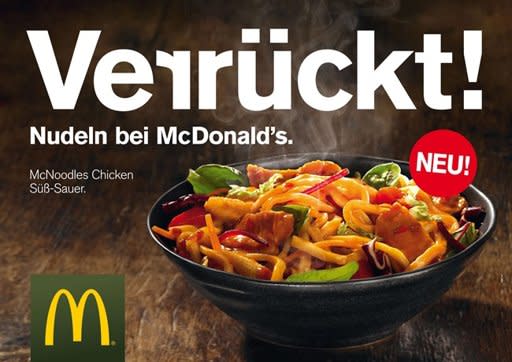 Austria: The people of Austria are fond of Asian noodles and as such, McDonald's has spent more than a year developing the "McNoodles" which is being introduced in the country for a limited time, starting Sept. 20. The "McNoodles" comes with vegetables and salad, chicken pieces and either sweet and sour or curry sauce. (Photo: The Canadian Press)