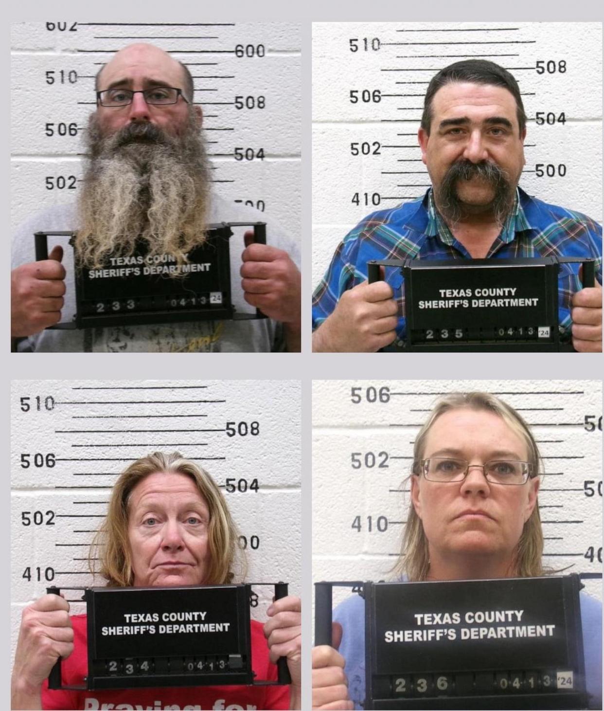 PHOTO: Tad Bert Cullum, 43; Tifany Machel Adams, 54; Cole Earl Twombly,50; and Cora Twombly, 44, are seen in photographs released by the Oklahoma State Bureau of Investigation on April 14, 2024. (Oklahoma State Bureau of Investigation)