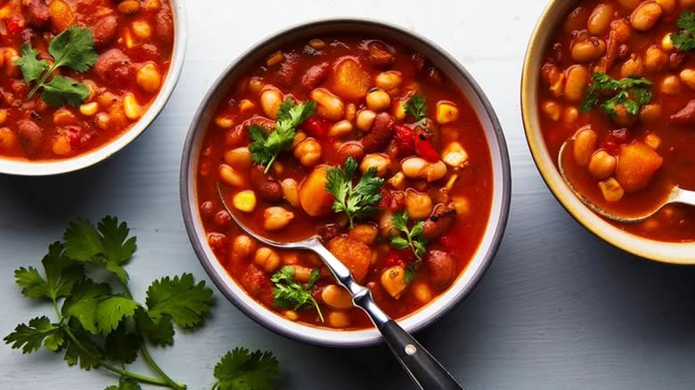 3 bowls of bean chili