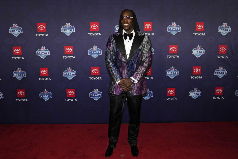 Missouri edge rusher Darius Robinson poses on the red carpet prior to the first round of the NFL football draft, Thursday, April 25, 2024, in Detroit.  (AP Photo/Carlos Osorio)