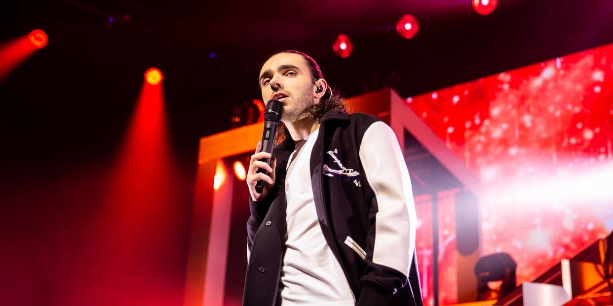 nathan sykes of the wanted performs on stage at motorpoint arena cardiff on march 09, 2022