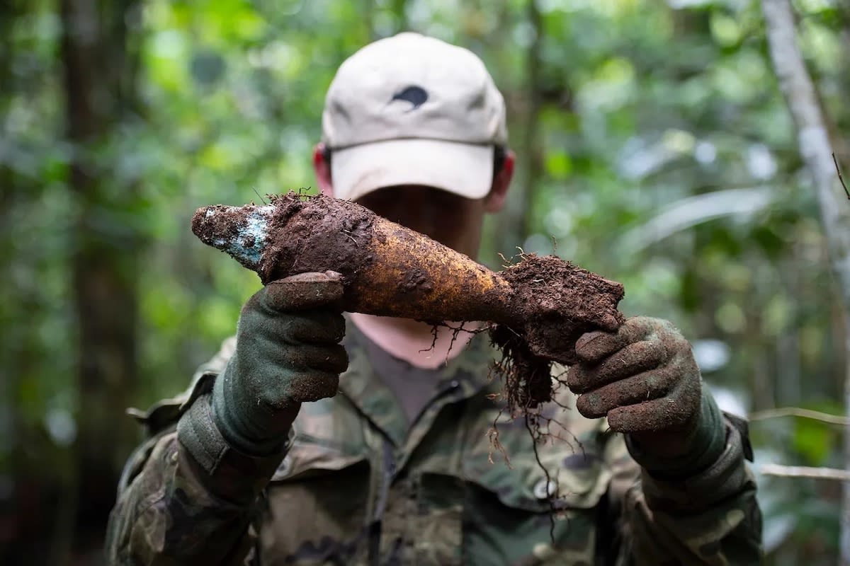 An unexploded WWII-era bomb found in the Solomon Islands. New Zealand Defence Force