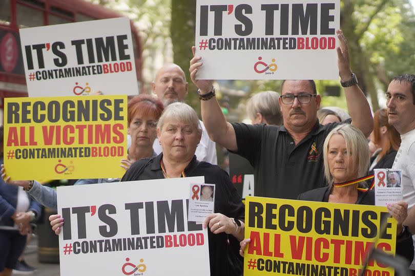 Campaigners outside the Infected Blood inquiry last year